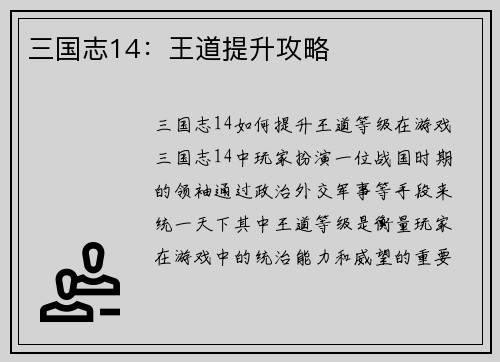 三国志14：王道提升攻略